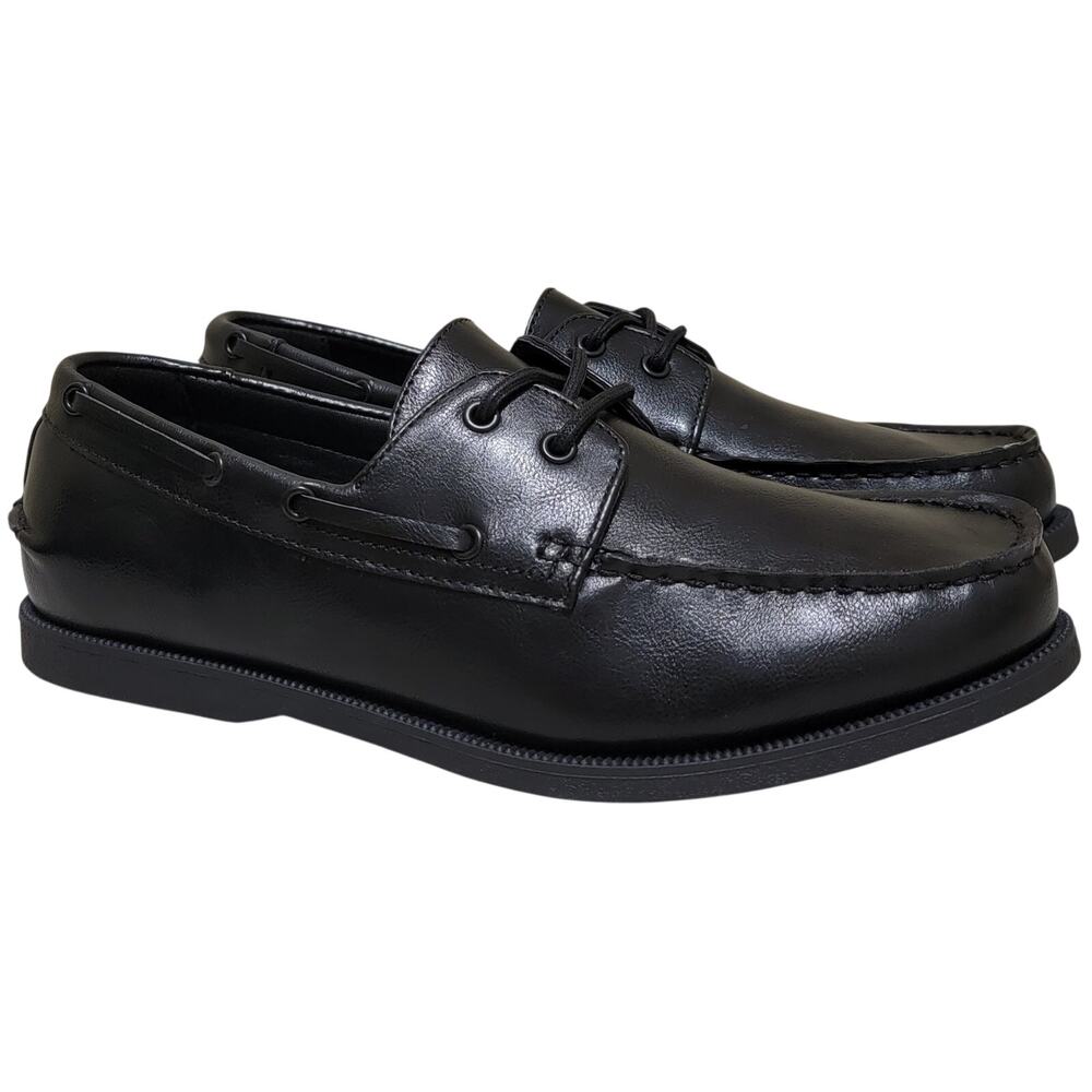 Club Room Men Elliot 2-Eye Casual Boat Shoes Size US 9M Black Faux Leather